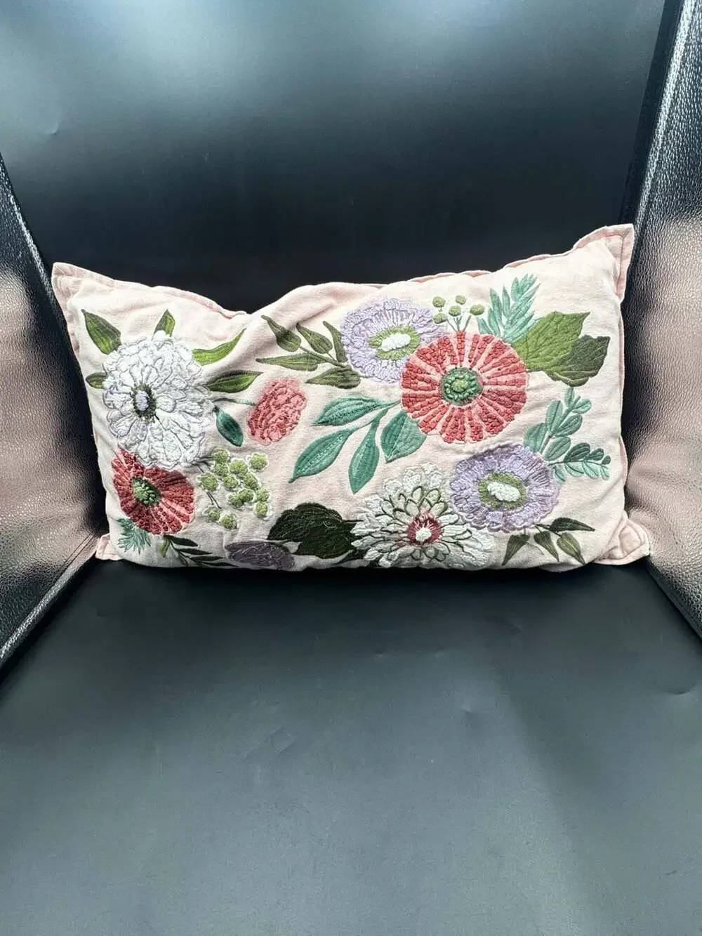 Rifle Paper Co. x Loloi Vintage Garden Embroidered Lumbar Pillow Pink 12x20
